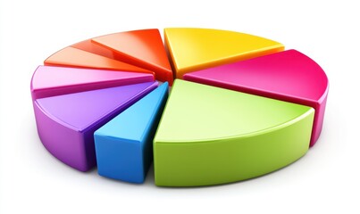 Obraz premium Colorful pie chart representing data distribution with vibrant segments and a clean background