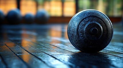 Weight Plate on Wet Gym Floor: A Still Life of Fitness