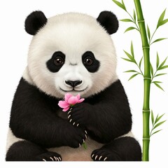 Naklejka premium panda bear with bamboo