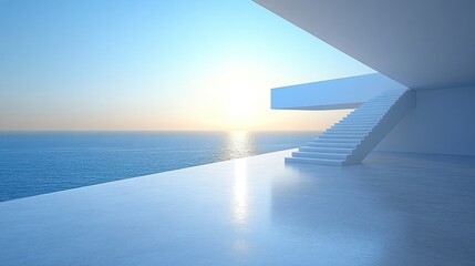Obraz premium Modern Minimalist Architecture by the Ocean at Sunset