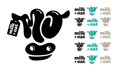 Milk and oat logo and lettering shaping cow face