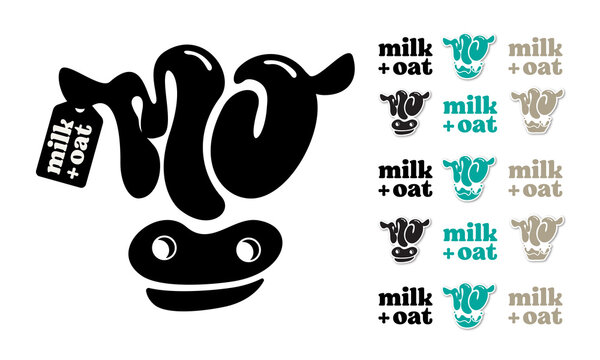 Milk and oat logo and lettering shaping cow face