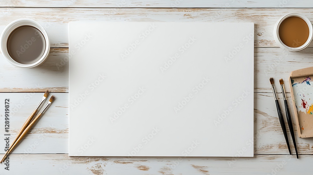 Poster art creation session studio blank canvas setup creative space overhead view preparation process