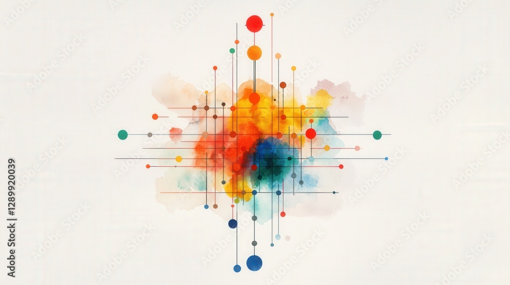 Poster a colorful abstract painting with many dots and lines