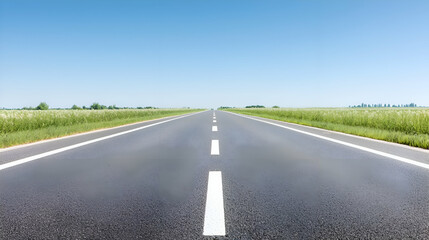 Asphalt Road Through Summer Countryside Under Blue Sky