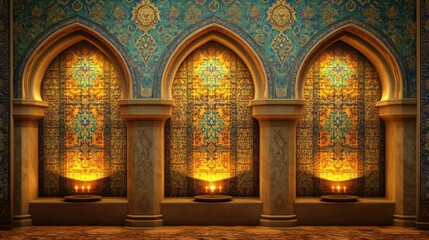 Intricate Architectural Design with Illuminated Arches and Patterns