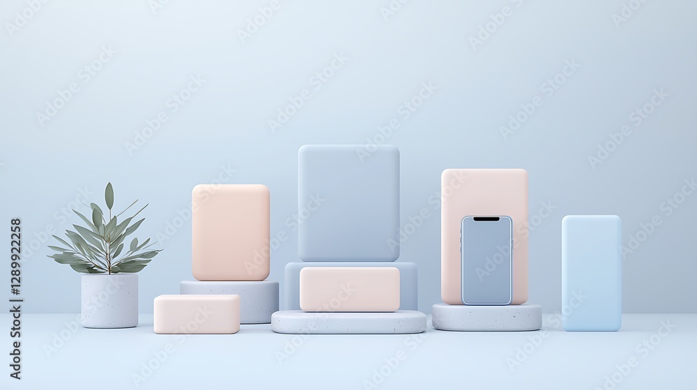 Poster modern design concept minimalist product display in soft colors and still life setup