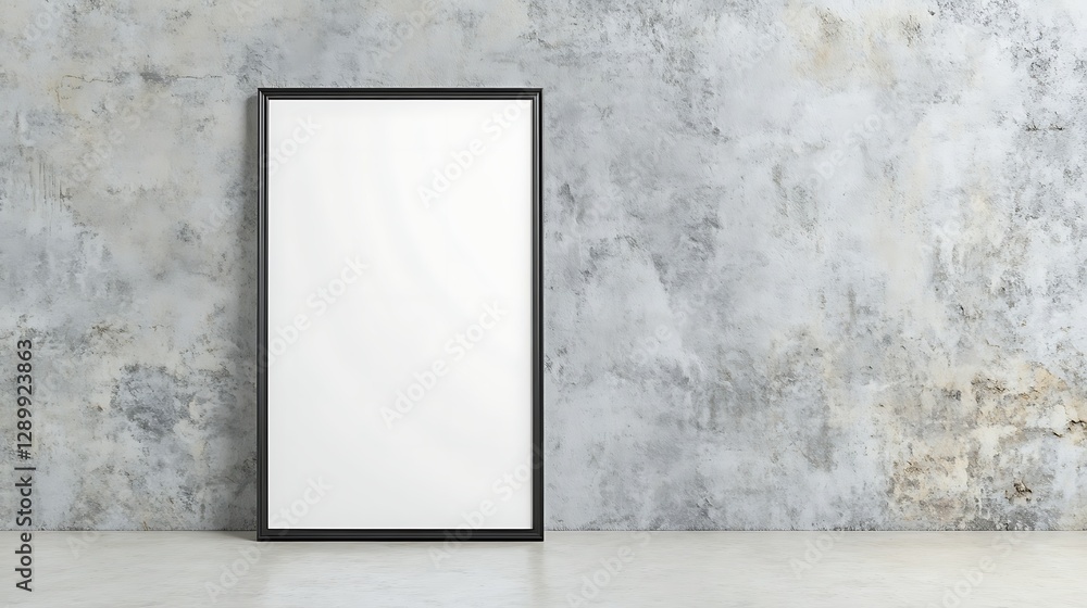 Poster Empty frame on a textured concrete wall, highlighting minimalist design and ample space for artwork or decoration.