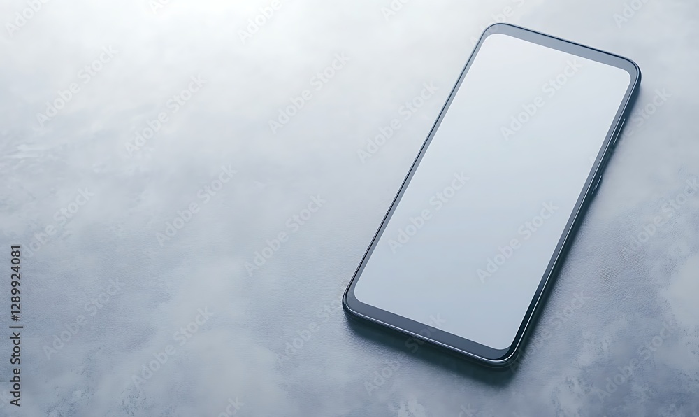 Poster a modern smartphone resting on a smooth surface, reflecting light subtly.