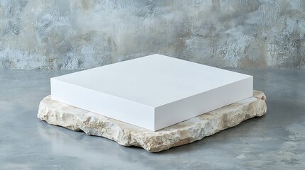 Artistic white canvas display on rough stone base studio setting minimalist aesthetic