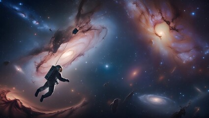 Obraz premium Cosmic Landscape with Distant Galaxies and Nebulas – AI Generated