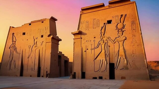 The ancient Egyptian building stood majestically, showcasing intricate hieroglyphics and a rich history of civilization.