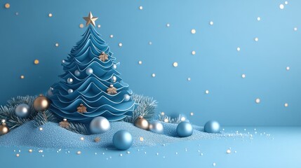 Blue Christmas Tree on a Blue Background