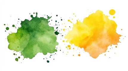 Green and yellow watercolor splashes on white. Design element for website, print