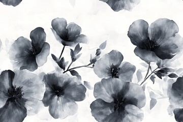 Elegant floral pattern in monochrome, perfect for a serene backdrop.- Seamless Pattern - Seamless Pattern