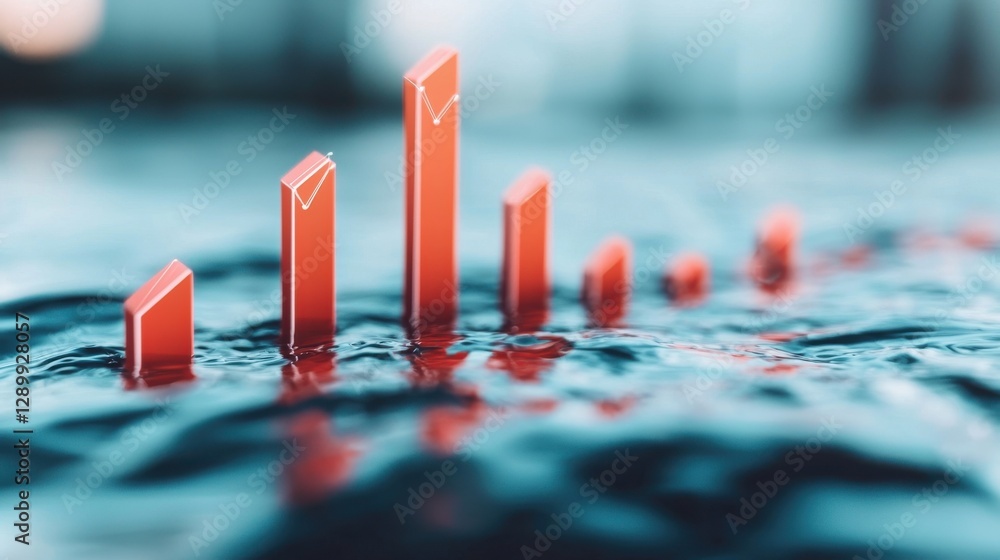 Poster molding stock bar concept. emerging data visualization bars flowing from liquid material background