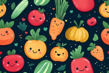 Fototapeta premium Fresh veggies make every day a little brighter!- Seamless Pattern - Seamless Pattern
