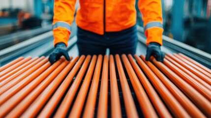 Molding stock bar concept. Robotic Arm Precisely Placing Newly Molded Industrial Component in Factory