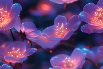 Dreamy, glowing flowers in a twilight garden. Nature's beautiful canvas.- Seamless Pattern - Seamless Pattern