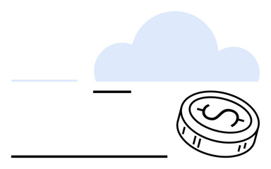 Cloud shape and dollar coin. Ideal for digital banking, fintech, online transactions, savings, financial security cloud computing data management. Line metaphor. Line metaphor. Simple line icons
