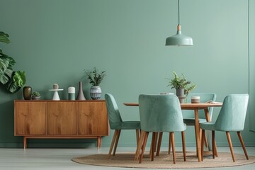 Dining table in room with sofa chair interior design architecture.