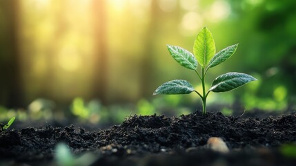 Small green plant emerging from the soil in a natural outdoor environment