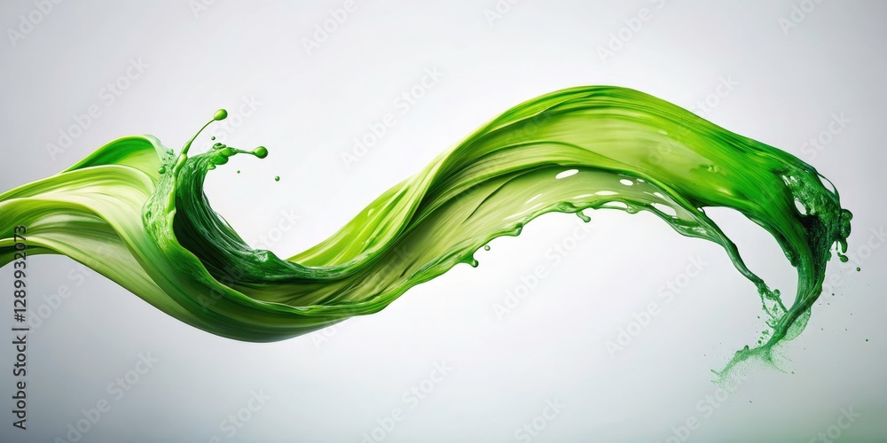 Poster abstract silhouette of dynamic green brushstrokes flowing rhythmically across a white canvas - capti