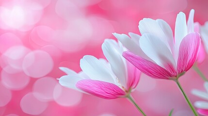 Fototapeta premium Pink white flowers, soft focus, bokeh background, spring romance, greeting card