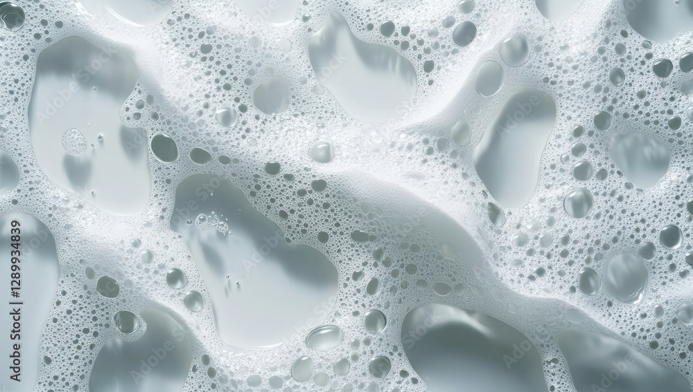 Poster close-up view of bubbles and foam on a silky surface for cleanliness and hygiene concepts in backgro