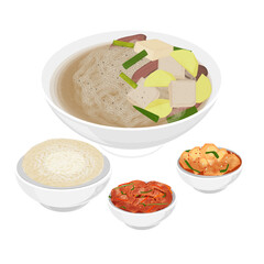 Vector Illustration Logo Clipart Gamjaguk Korean Potato Soup With Rice and Kimchi
