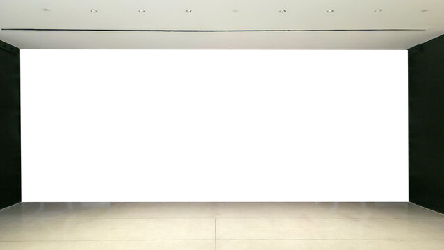 large blank billboard in a modern shopping mall, ideal for advertising, branding, and digital marketing, clean and minimalist display screen perfect for commercial signage, futuristic indoor retail sp
