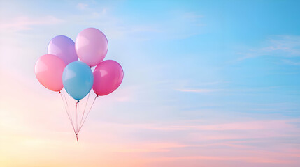 Naklejka premium Pastel Balloons Floating in a Soft Sunrise Sky