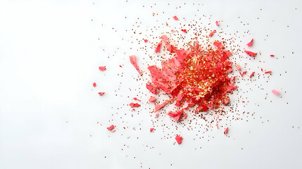 Pink and Gold Glitter Scattered on White Background