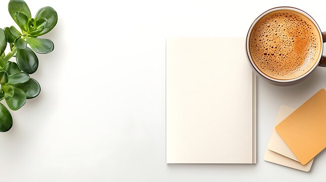 Morning coffee break in a minimalist home office creating a relaxing and productive atmosphere