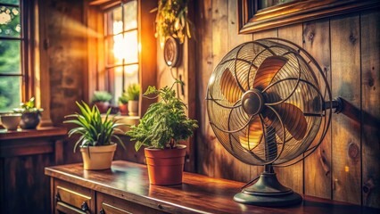 Documentary Photography of a Vintage Fan on a Wall in a Cozy Room Interior, Capturing Nostalgia and Home Decor Elements for Modern Living Spaces