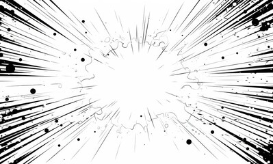 Naklejka premium Black ink explosion effect with white background, simple lines and speed line art in vector graphics.