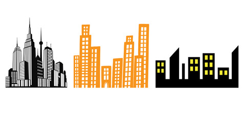 Creative Comic Skyline Illustration with Varying Skyscraper and Building Shapes © padilfik