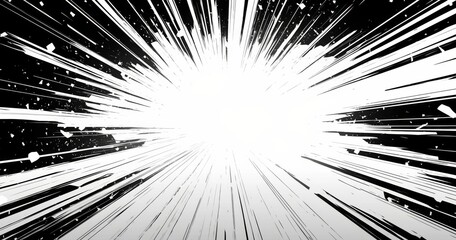 Black-and-white comic book-style radiating lines from the center on a pure black background, emphasizing clean lines and bold contrasts.