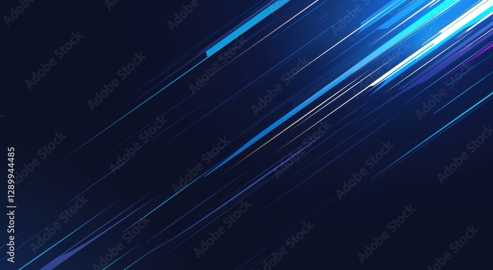 Poster blue rays of light background with white lines and speed effect on a dark black background.