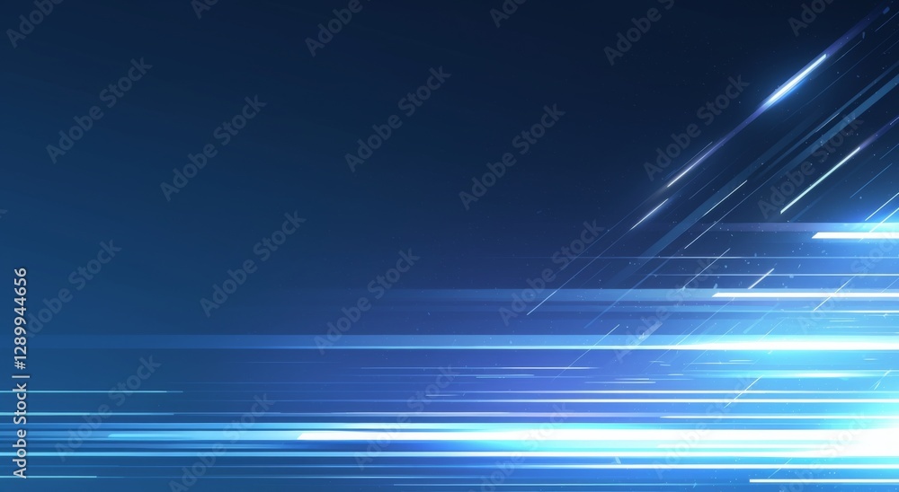 Poster blue rays of light background with white lines and speed effect on a dark black background.