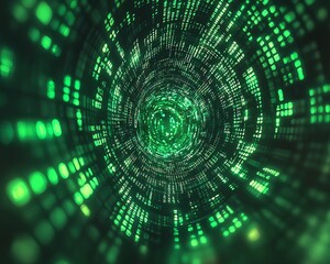 Fototapeta premium Green digital vortex tunnel; data stream