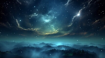 Celestial NightScape: Mystical Mountains Under a Starry Expanse