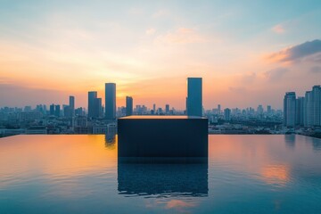 Obraz premium Serene Bangkok Sunset Infinity Pool Reflecting City Skyline at Twilight.