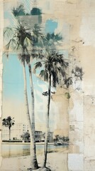 Wallpaper ephemera pale beach outdoors painting collage.