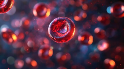 Abstract Red Cell Structure with Glittering Elements in Background