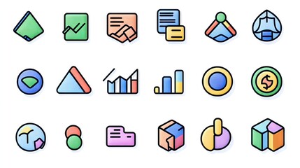 Colorful data icons; business analytics; growth charts; infographic elements; website design