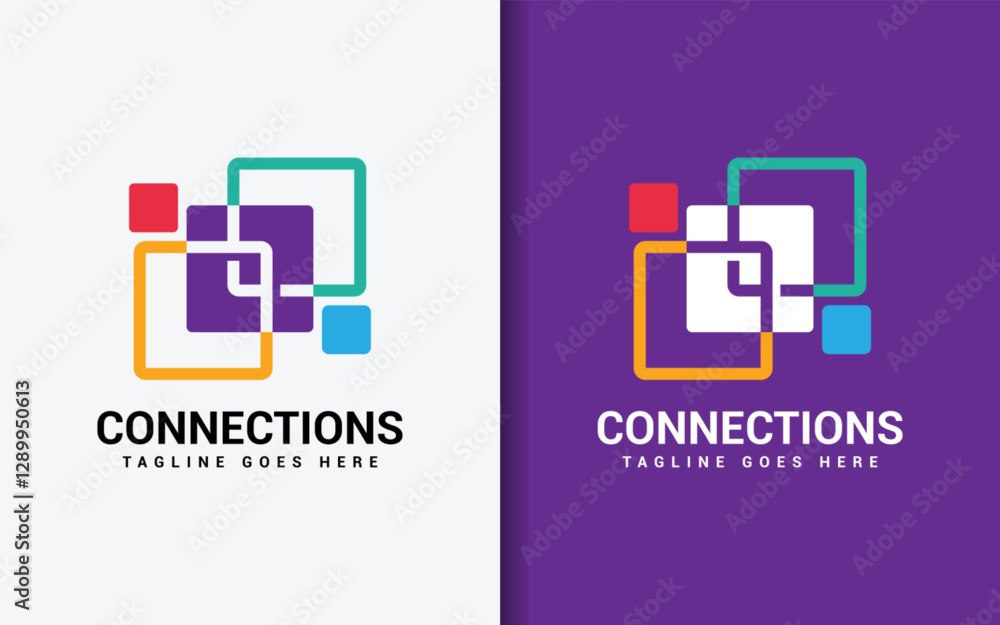 Poster creative connections logo design. abstract colorful square shape combination. usable for brand and t