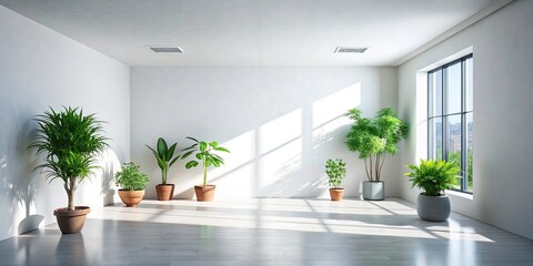 Minimalist Empty Room with Sunlight and Plants - Aerial Photography Capture of Tranquility, Modern Interior Design, Natural Light and Shadows, Perfect for Home Decor Inspiration