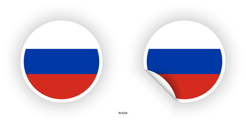 Russia sticker flag in circle shape and circle peeled shape on white background. Russia flag icon in circular form	
