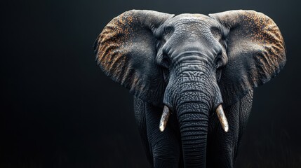 Fototapeta premium Elephant with long trunk standing in natural habitat under clear blue sky